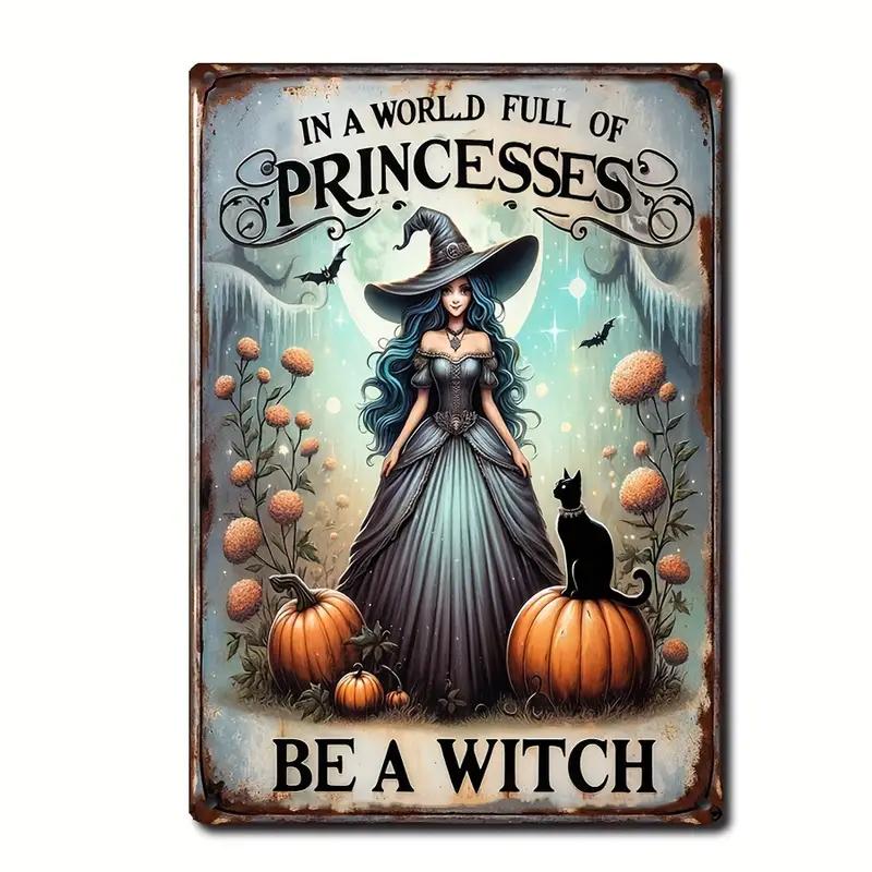 Vintage Witch Metal Tin Sign Wall Decor Retro Black Cat Witchy Art Signs for Home Decor Gifts