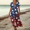 Women’s Short Sleeve V Neck Maxi Dress with Star Print Loose Fit Casual Summer Long Dress for Daily Wear