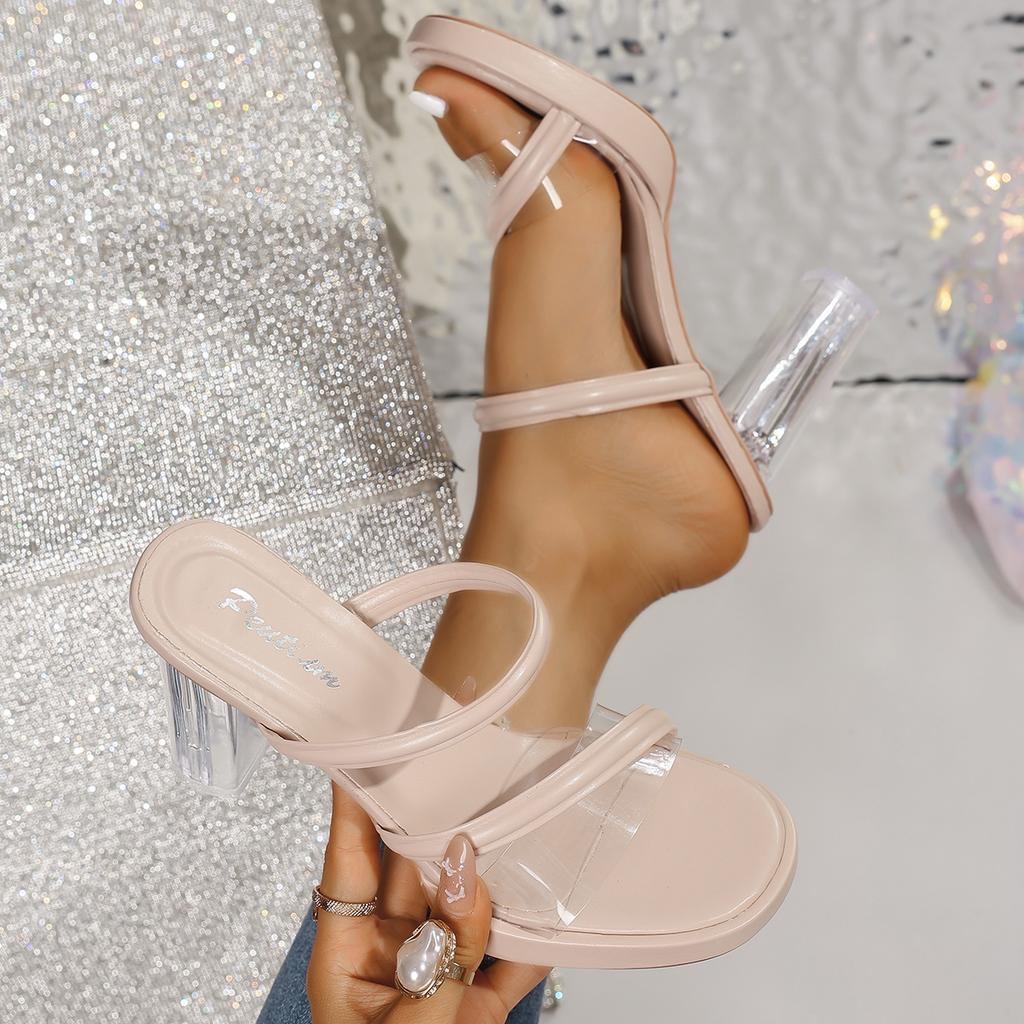 Fashion Elegant Upgraded Transparent Buckle High Heel Sandals Women's Outdoor Summer New Style Elegant Sexy Crystal Thick Heel Shoes