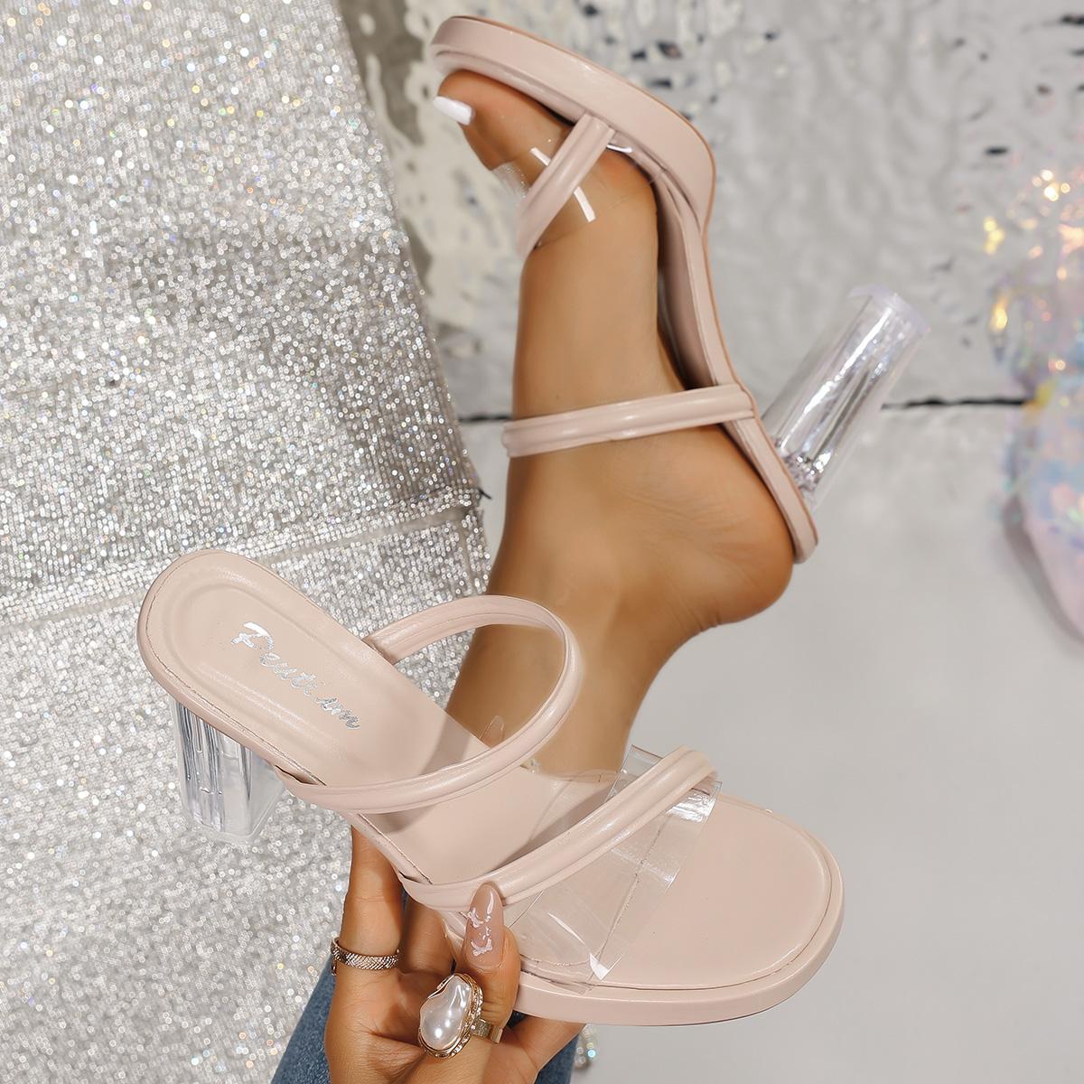 

Модные обновленные прозрачные сандалии на высоком каблуке с пряжкой, женские, для улицы, летний стиль, элегантные, сексуальные, с кристаллами, на толстом высоком каблуке, обувь для женщин 35 абрикосовый