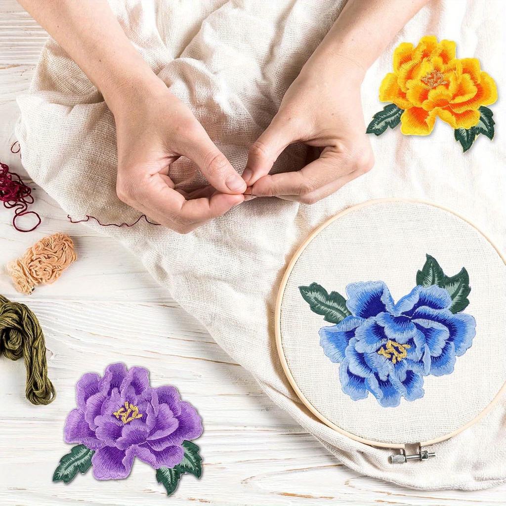 4 Pcs Rose Flower Embroidered Patches Floral Iron on Fabric Jeans Patches Sew on Clothing Patches Appliques for Hats Clothes Bags Shoes DIY Crafts