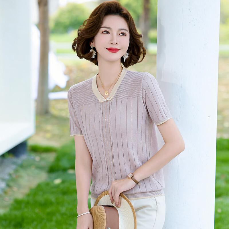 

Mid-Aged Women s Summer Ice Silk Short Sleeve Blouse XL