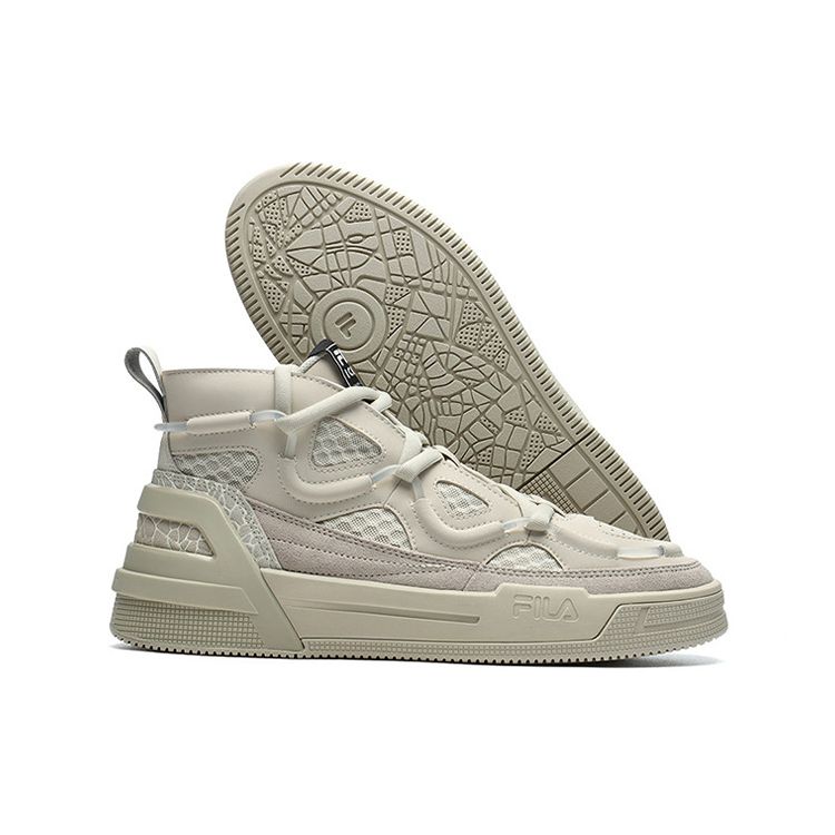 FILA Heritage Series Mesh Leather Round Toe Mid-Top Retro Basketball Shoes Men sneaker Feather-Gray F12M141201FLF