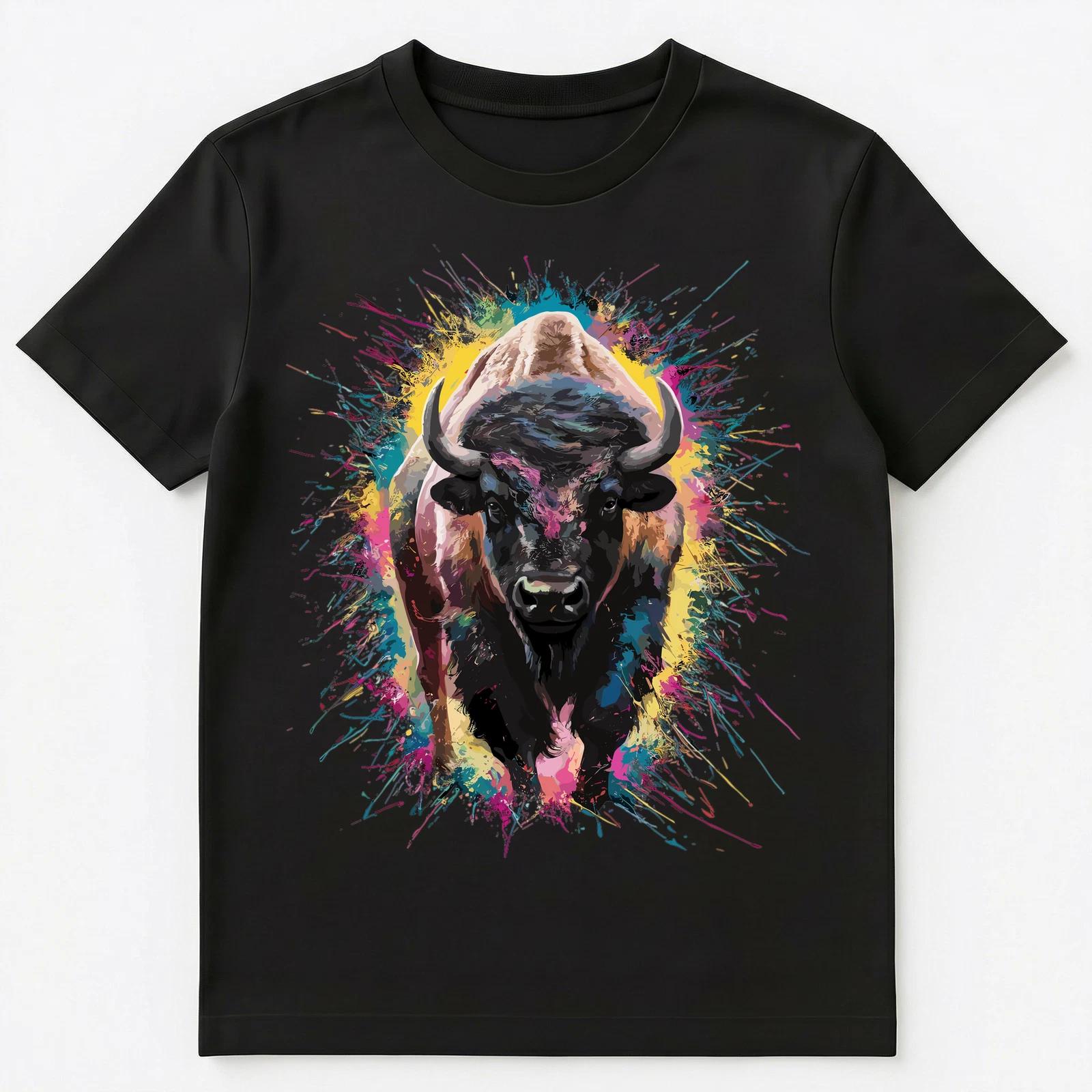 

Colorful Paint Splash Bison Art Graphic Unisex T-Shirt S
