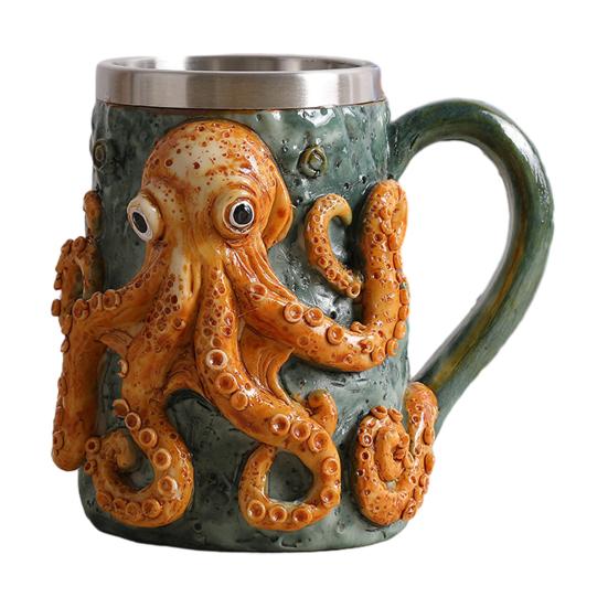 3D Devil Octopus Beer Mug with Tentacle Handle Gothic Cthulhu Pirate Drinkware Night Medieval Fantasy Gift