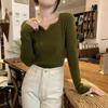 Fashion Square Collar Inner Knitted Pullover Bottoming Sweater Autumn Winter Slim Fit Office Loose Tops Knitwear V Neck Solid Basic Sweet Clothing