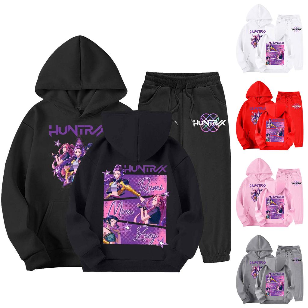 Children's Casual Fashion Hooded Pullover, Printed Loose Hoodie And Casual Pants Two-piece Set