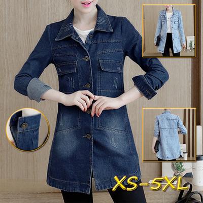 Kurtka dżinsowa damska Slim, długie legginsy Kurtka damska z wykończeniem Granatowa Plus Size Kurtka jeansowa Kurtka S-5XL