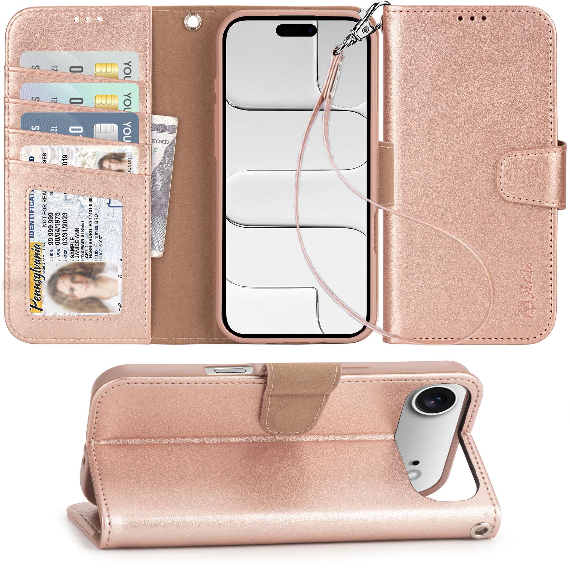 

Кожаный чехол-книжка для iPhone 17 Air/16 Pro Max с передним слотом для карт, защита от падений для iPhone 15 15 Pro