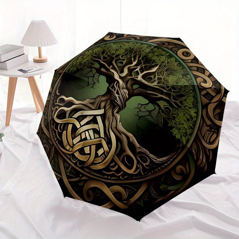 Tree of Life, Celtic Knotwork themed, Eight ribbed, Self folding umbrella Is Suitable for Everyday Outdoor Use and Is An Ideal Gift for Frie