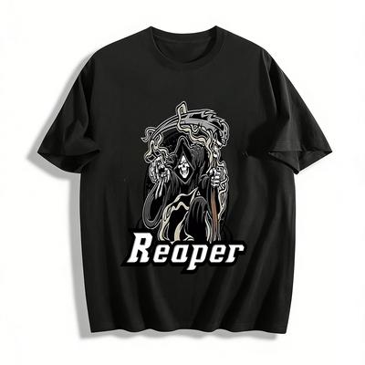 Dark Style Grim Reaper Print Cool Trendy Casual Crew Neck T-Shirt Pure Cotton T-shirt