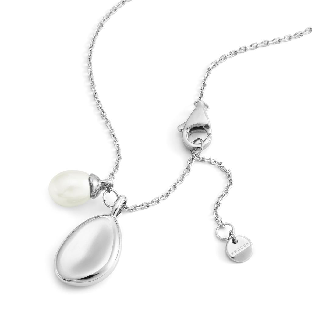 Skagen Women's Agnethe Pearl White Freshwater Pearl and Pebble Pendant Necklace, SKJ1831040