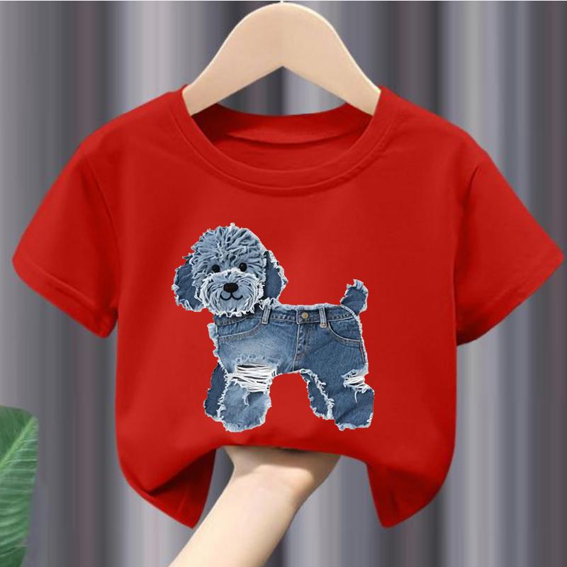 Childrens ShortSleeve TShirts Cartoon cowboy dog Print Casual CrewNeck Kids Wear Clothes Girls Summer polyester fabric