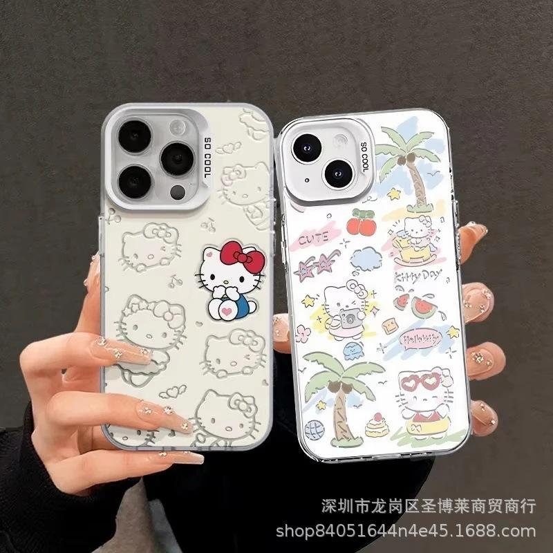 Cute kitty for apple 15 colored silver iPhone14Pro creative 11promax matte 16 protective case 17