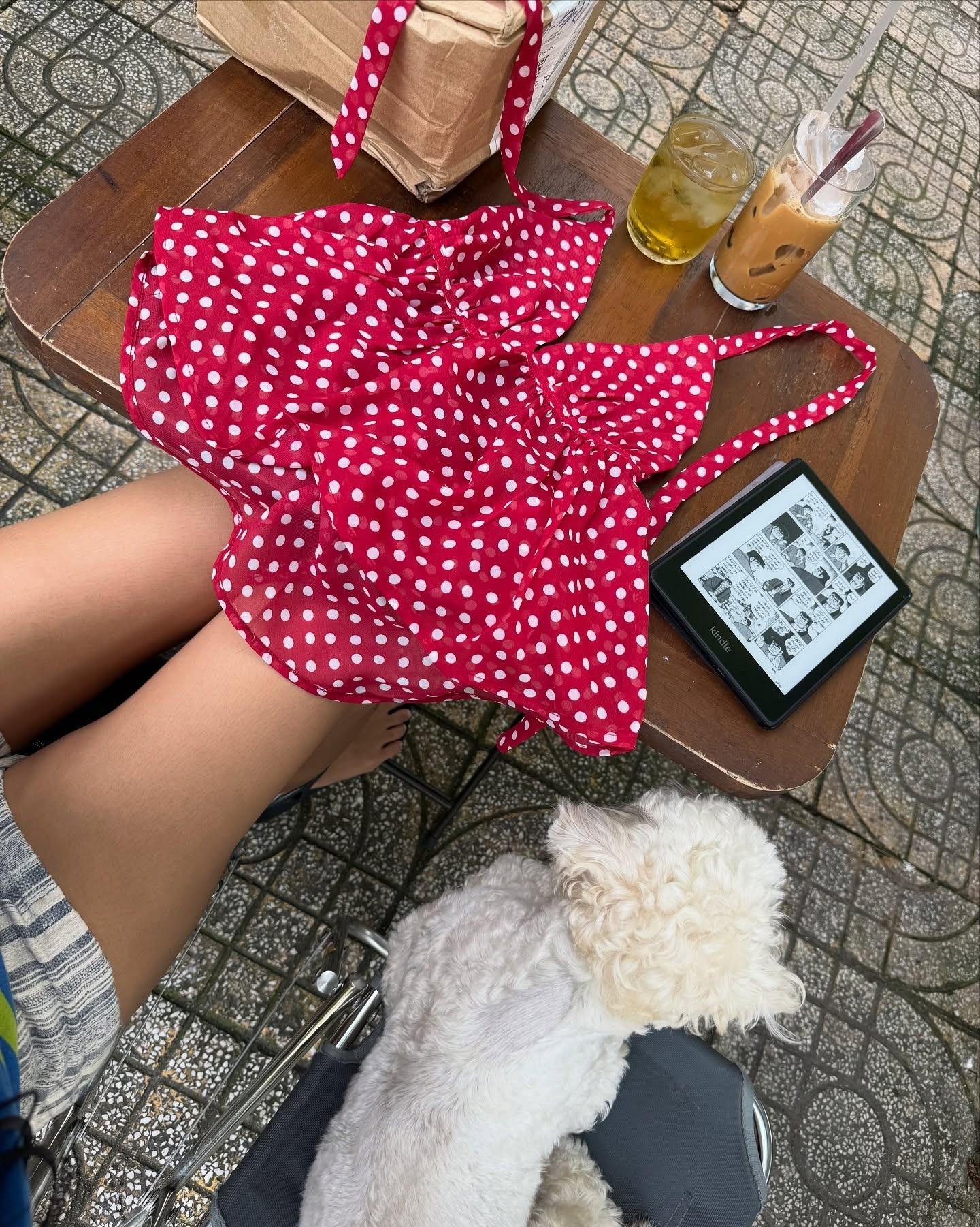 Polka dot camisole 2026 summer spaghetti sleeveless top sexy S красный
