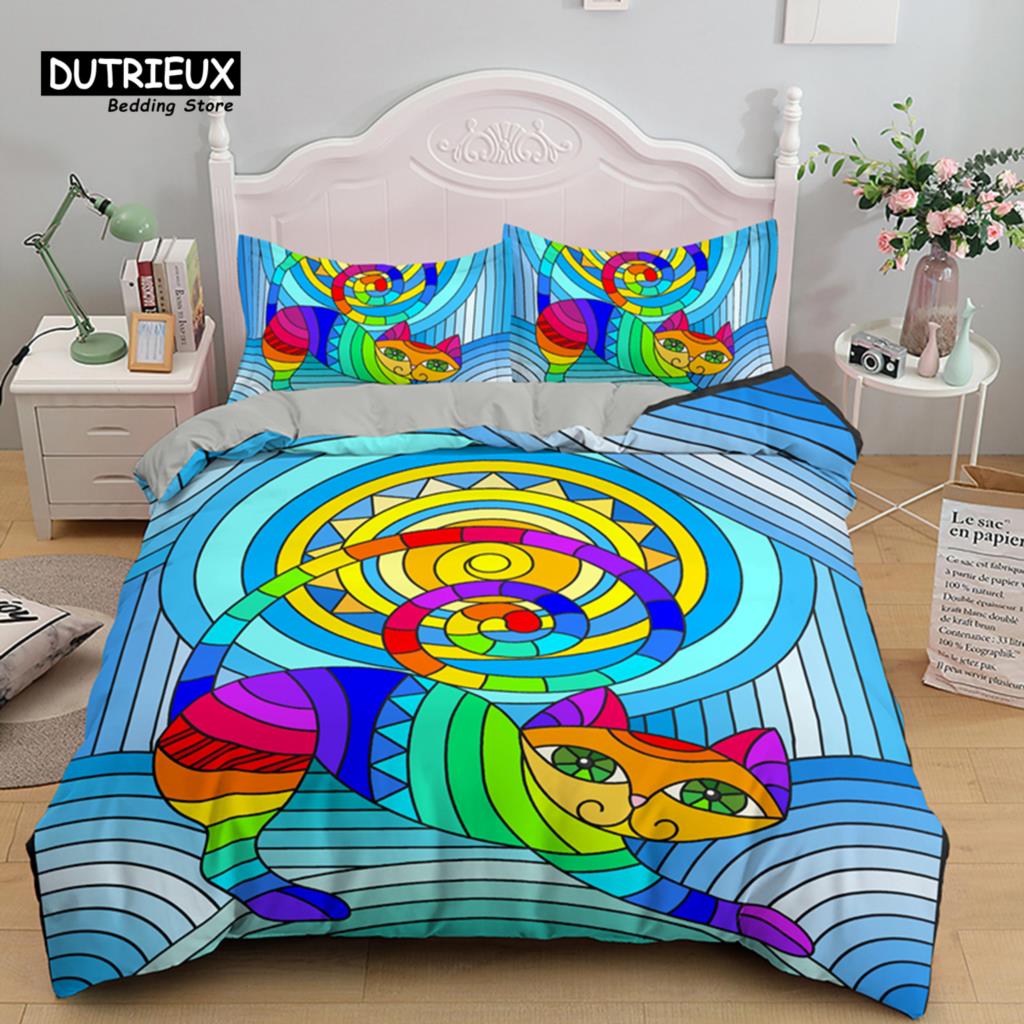 Multicolored Glass Shards Abstract Animals Bedding Set Polyester Psychedelic Geometric Duvet Cover King Queen For Kid Adult Gift