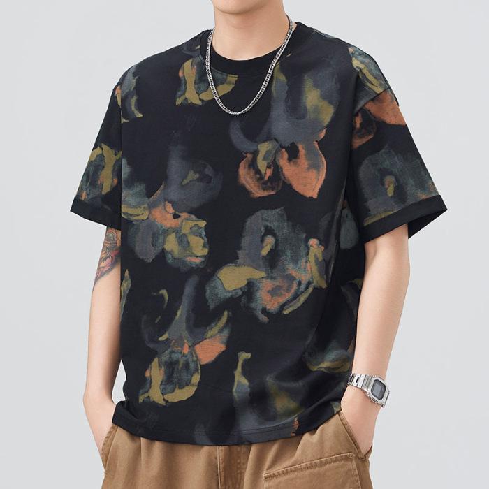 Men's New Summer Loose Round Neck Short-sleeved T-shirt Thin Printed Short T-shirt