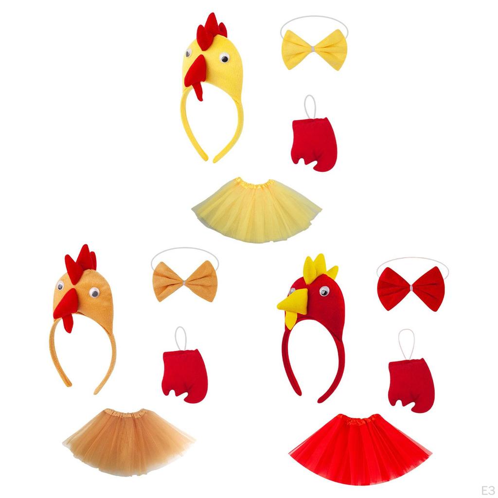 4 Pieces Chicken Animal Costume Set with Bow Tie, Tail, Skirt for Festival