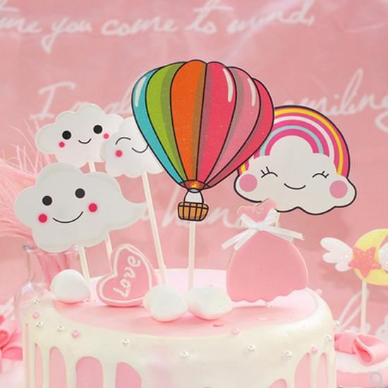 10-Pack 3D Hot Air Balloon & Rainbow Cake Toppers