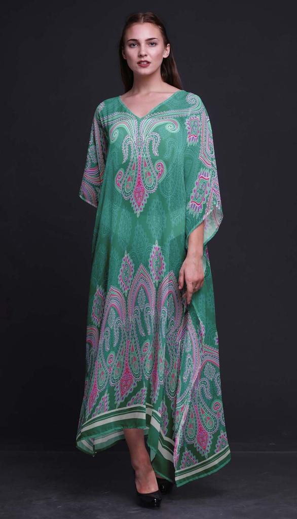 Phagun Floral & Paisley Long Caftan Maxi Dress Beach Swimwear Cover up Womens