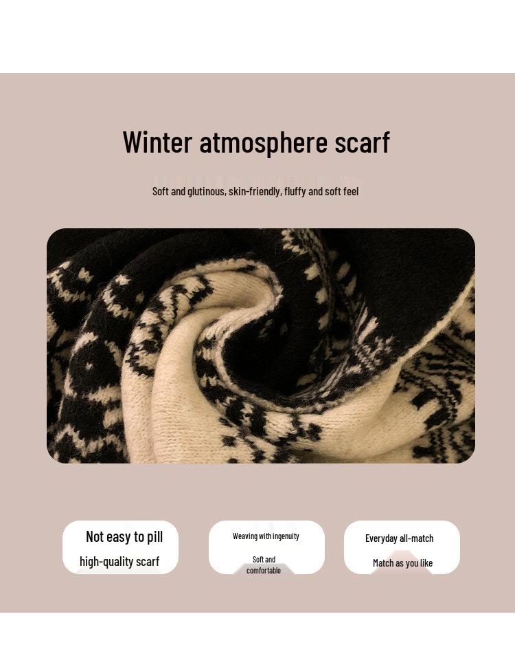 Women's Snowflake Double-Sided Knitted Scarf - Thick, Warm Vintage Shawl for Autumn/Winter In Korean Style