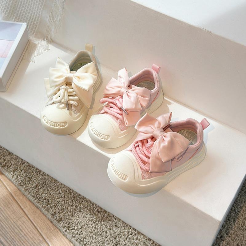 Children Casual Shoes with Bow-knot Simple Girls Unique Canvas Shoes Kids Sweet Sport Shoes Non-slip Round-toe 2024 Autumn New