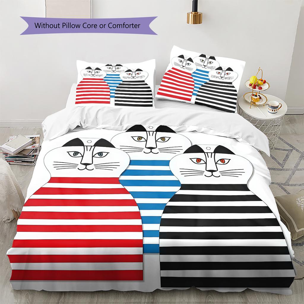 Lisa Larson Pattern Bedding,Quilt Set Quilt Cover Pillowcase Home Birthday Gift (1 * Duvet Cover + 2 * Pillowcase, Without Core)