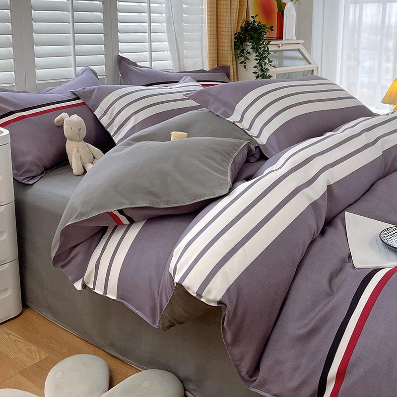 Soft Color Block Checkered Bedding Set Comfy 100% Washed Cotton Blue Plaid Duvet Cover Set King Queen Size Comforter Cover Sheet