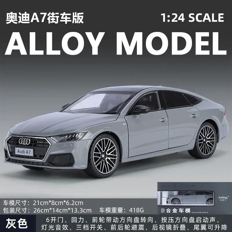 1:24 A7 Toy Car Model Diecast Alloy Vehicle Miniature Pull Back Sound & Light Doors Openable Collection Gift for Boy Kid