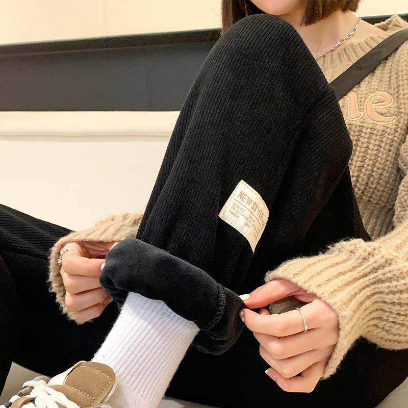 

Couple~ Wide-leg pants women s autumn and winter drawstring leggings high-waisted loose European cotton lint small casual sweatpants S