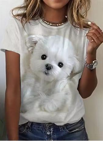 2024 New Women's T-Shirt Cute Puppy Pattern Printed Women's T-Shirt Extra Large Size T-Shirt Summer Ladies