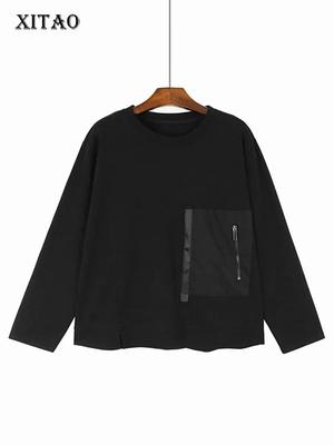 XITAO Long Sleeve T-shirt Zippers Patchwork Casual Simplicity Women DMJ3611