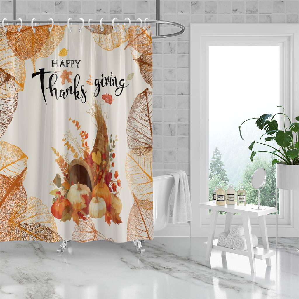 1 Piece 180x180cm Thanksgiving Pumpkin Pattern Printed Shower Curtain Partition Bathroom Waterproof and Mildew Proof