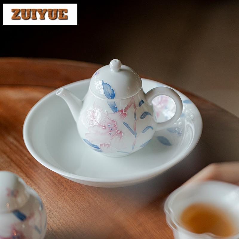 135ml Japanese Style Hand Drawn Lily Flower Teapot Traditional Tea Infuser Pot Tea Maker Kettle With Ball Hole Cha Gift Supplies