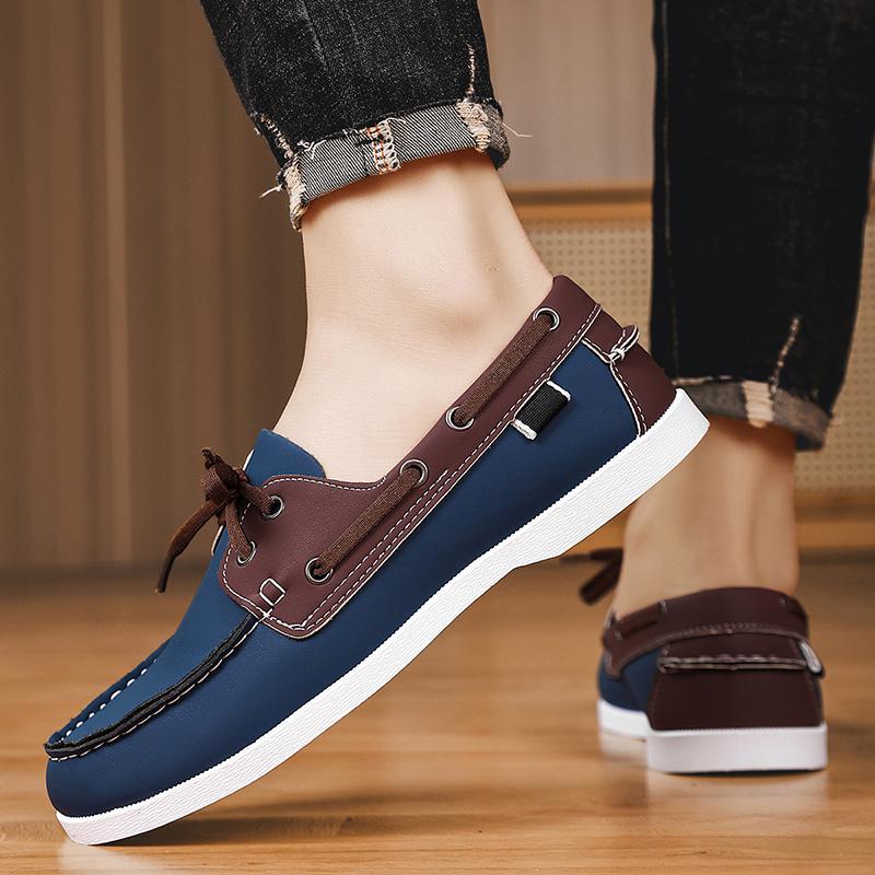 Fashion Leather Casual Shoes For Man Large Size 48 Brand Docksides Shoes Man Italian Style Lace-up Boat Shoes Men Driving Shoes