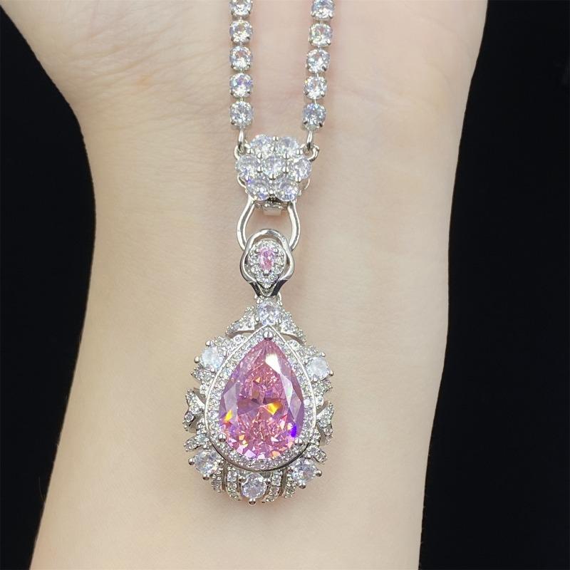 Sace Gems עגילי טבעת זירקון מסגסוגת נחושת קלאסית סט תכשיטי שרשרת תליון מתנות למסיבת חתונה