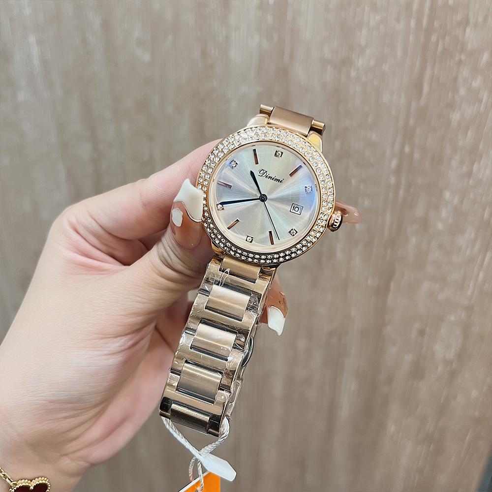 Neue einfache Stahlbanduhr Casual Fashion Kalender Damen Stahlbanduhr Nische Wasser Diamant Englische Uhr