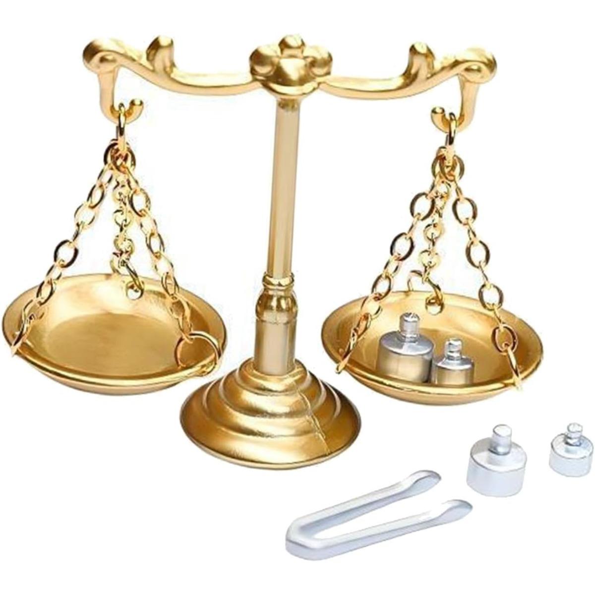 Miniature Metal Vintage Balance Scale, 3.3x3.6cm Mini Balance Justice Law Scale Figurine, 1: 12 Scale Mini Simulation Justice Scale Model Home Decor