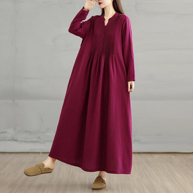 Autumn Long Sleeve Maxi Dress Cotton Loose Casual Plus Size Women Oversize Long Dress