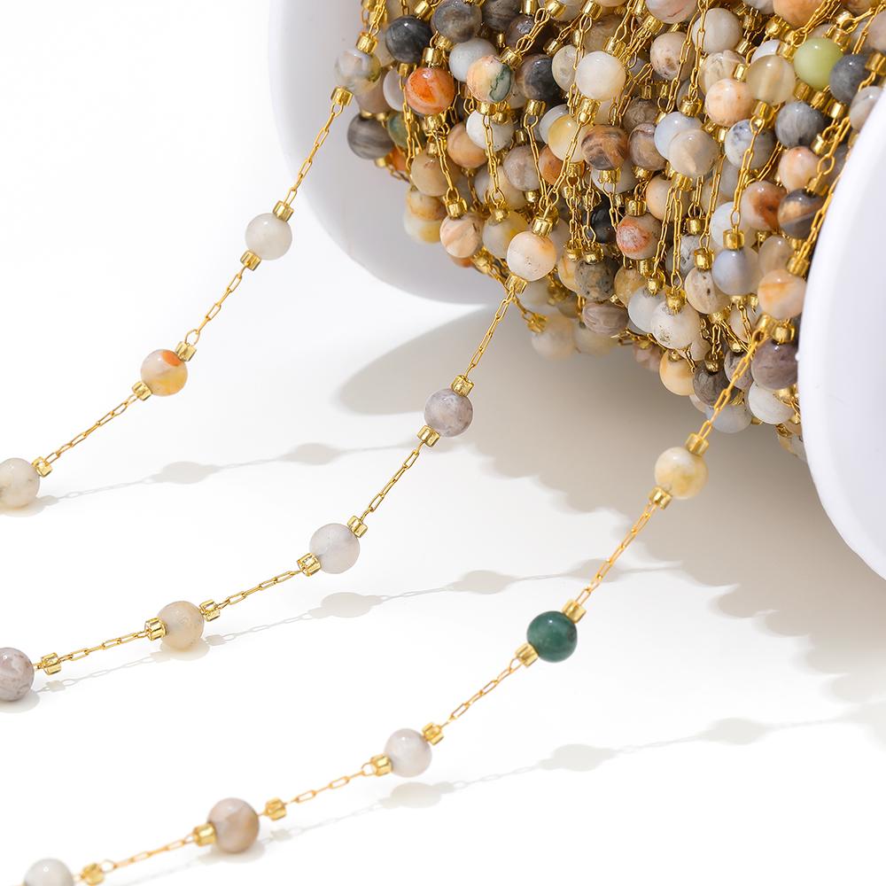 

1meter Stainless Steel Gold Natural Stone Chains Turquoise Amethyst Quartz Gemstone 4mm Beads for DIY Necklace Making Findings 1 meter сірий білий колір