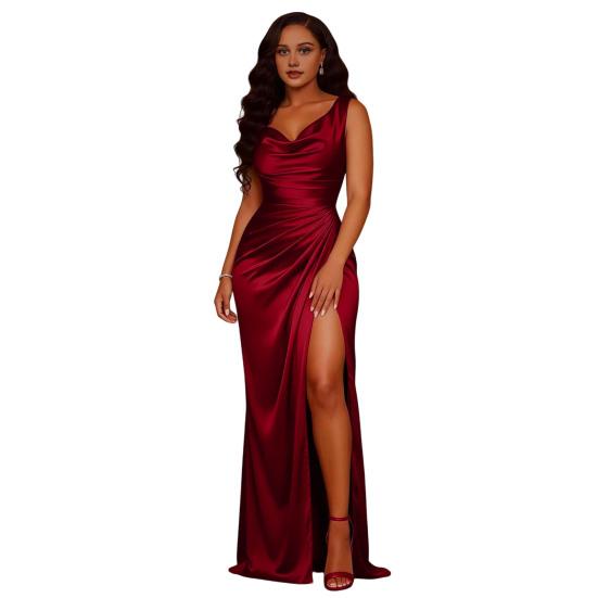 

Women s Satin Ruched High Slit Bodycon Maxi Dress Sexy Sleeveless Cocktail Party Wedding Guest Dress Formal Prom Evening Gown XXL