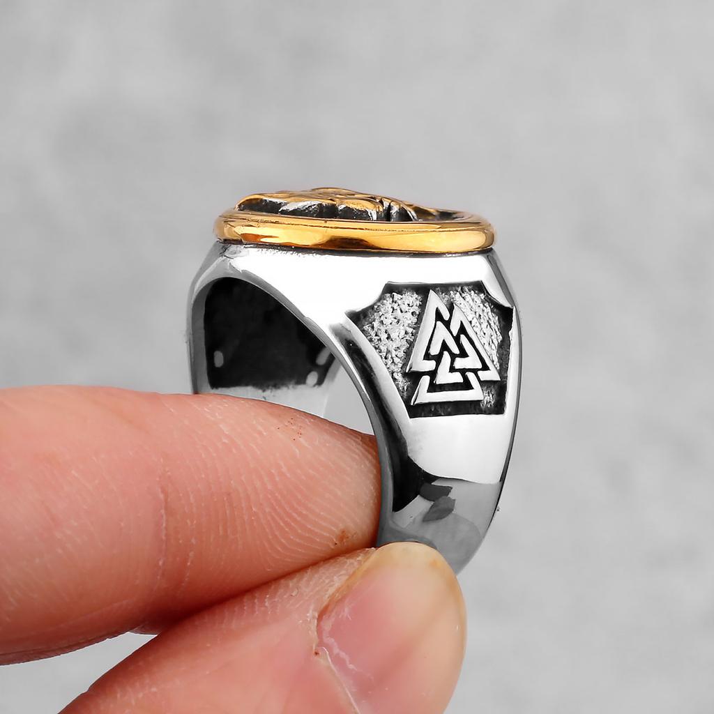 Stainless Steel Viking Wolf Head Ring Never Fade Gold Color Mens Hunting Game Hunter Wolf Claw Ring Nordic Jewelry Gift
