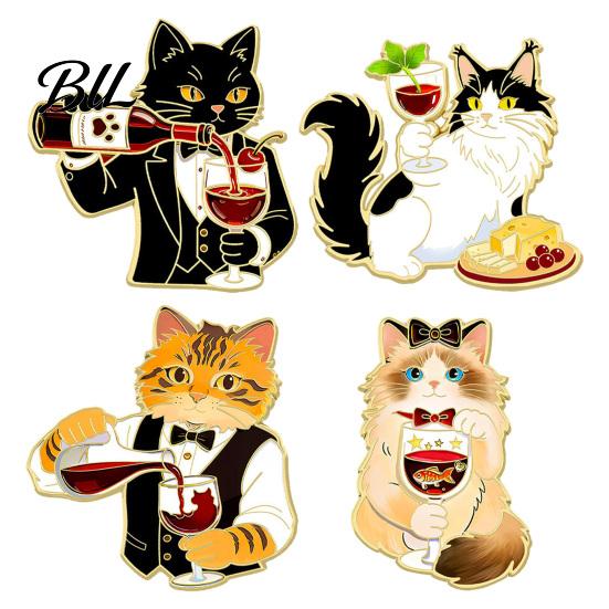 Cat Lover Brooch Cartoon Red Wine Brooch, Enamel Kitten Lapel Backpacks Pin Pin, Jackets Clothes Decorative Accessory for Women Men