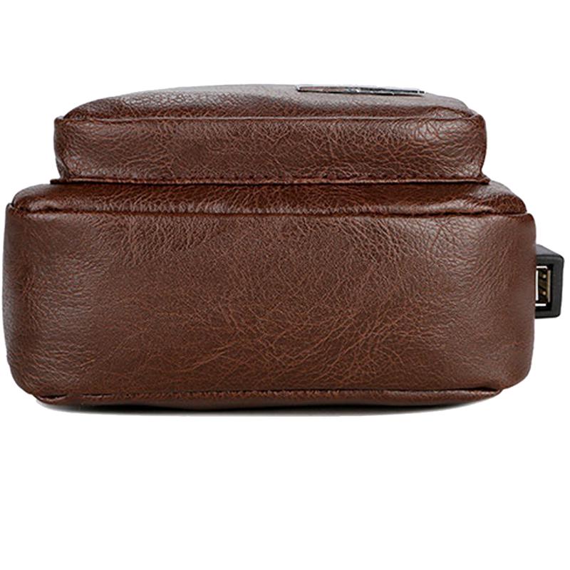 Vintage Men Fashion Shoulder Chest Bags USB Charging Leather Messenger Travel Packs Wallet