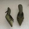 Fashion Big Size 43 Fashion Butterfly-Knot Ladies Heels Slippers Female Pointed Toe Slides Women Heeled Slippers Sandals Shoes Mules