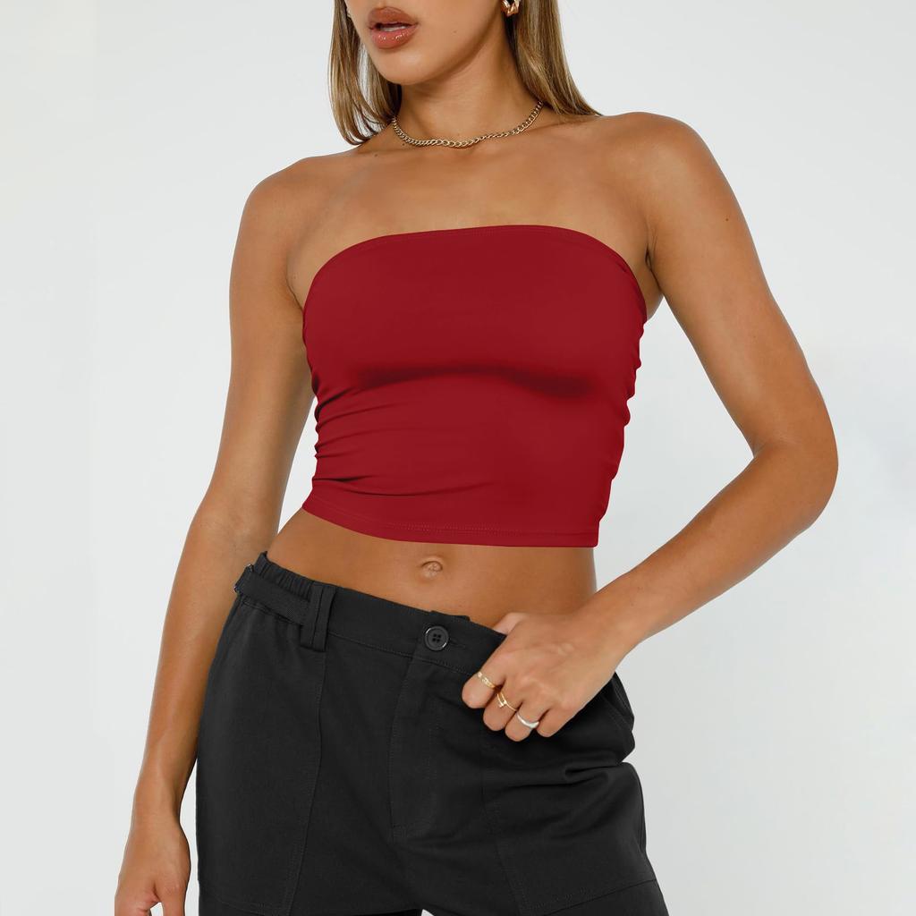 Women's Sleeveless Solid Color Women's Bandeau Tops Strapless Navel Tops Basic Backless Bandeau Cute Summer