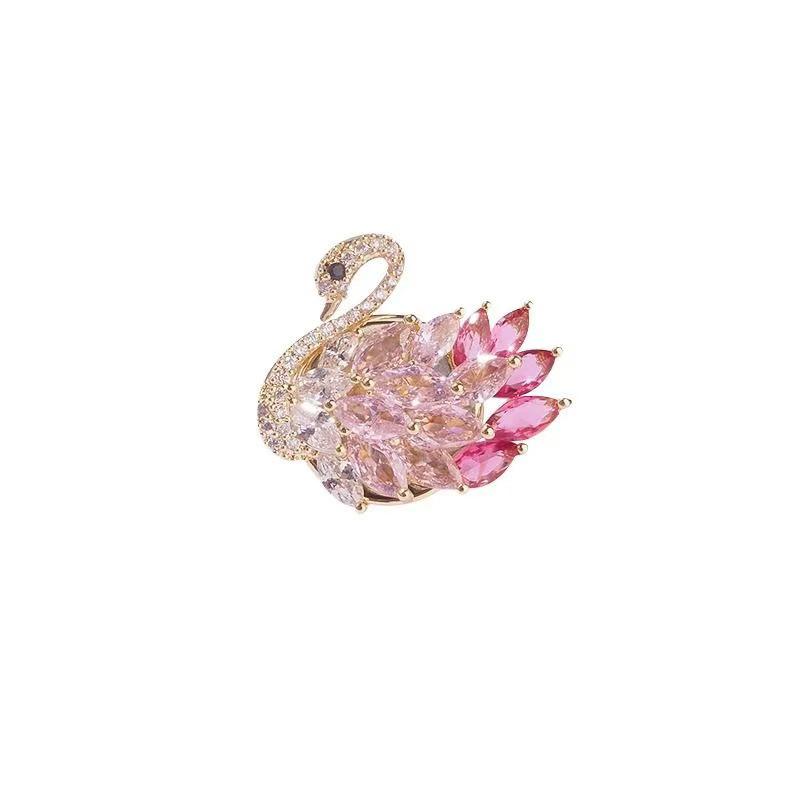 Elegant Swan Brooch: Simple Zircon Design, Stylish Collar Clip, In Stock