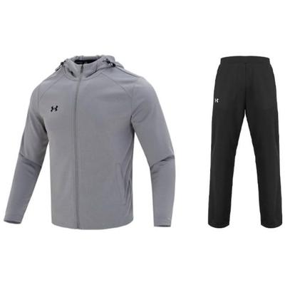 Tuta Sportiva Casual con Felpa con Cappuccio e Zip e Pantaloni Lunghi Colore Unito Set da Uomo Grigio Nero 23600303-014+21500737-001