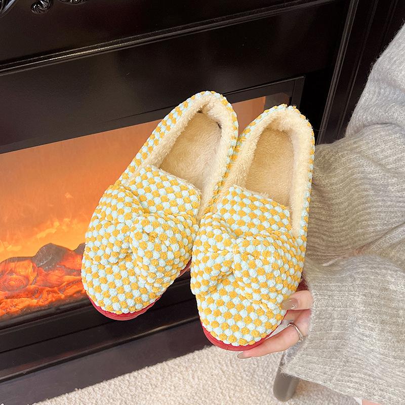 

2025 женская корейская версия хлопок женские милые с бантом нескользящие полосатые бесшумные тканевые туфли на мягкой подошве женские для дома осенне-зимние модели 41