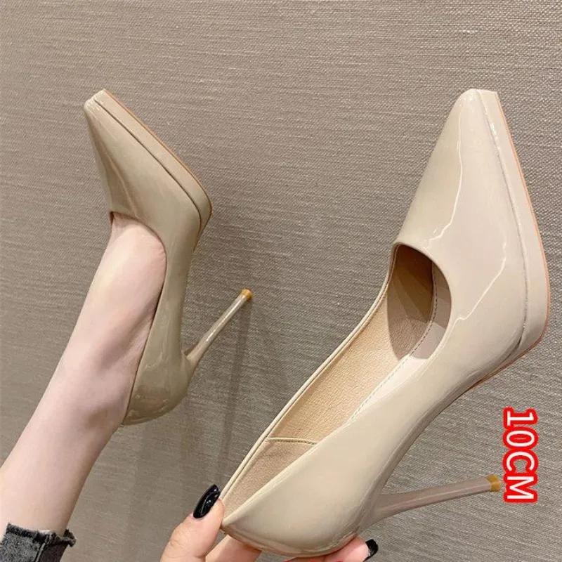 2026 Women's Sexy High Heels Pumps Patent Leather Platform High Heels Shoes Club Party Pointed Toe Stiletto Female Office Shoes
